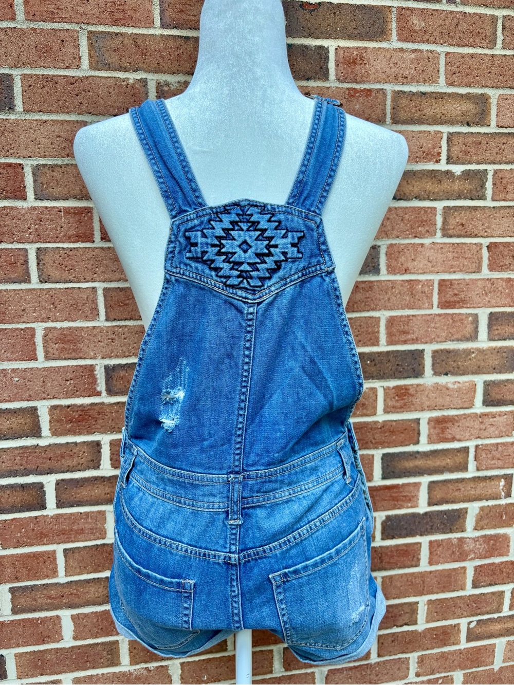 Forever 21 Distressed Denim Overall Shorts Shortalls Size 26 Y2K